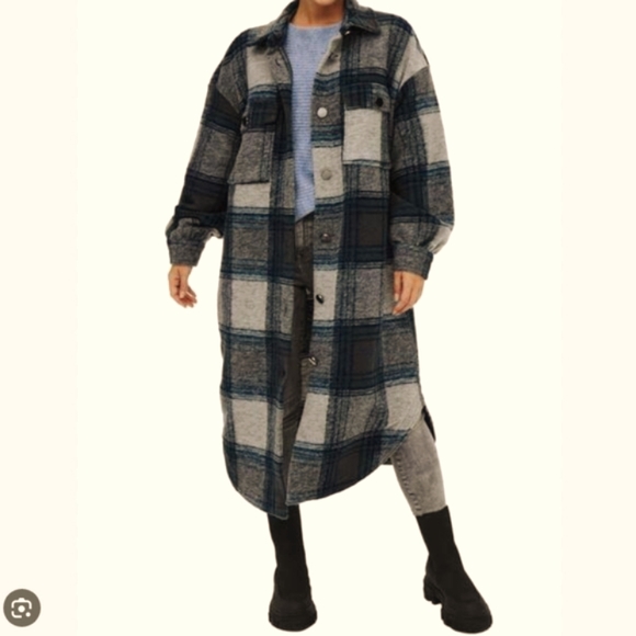 ONLY Plaid Extra Long Shacket Coat M/L - Picture 1 of 8